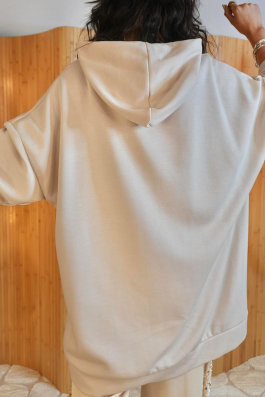 Soft Tech Jersey Oversized Hoodie Stone